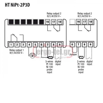 Ψηφιακό θερμόμετρο πίνακα VEMER HT-NIPT-2P3D για θερμοστοιχείο NI100-PT100 από 0-400OC 33x75x65,5mm