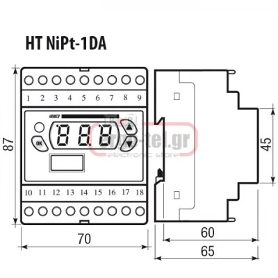 Ψηφιακό θερμόμετρο ράγας VEMER HT-NIPT-1DA για θερμοστοιχείο NI100-PT100 0-400OC 4 MODULE