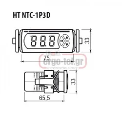 Ψηφιακό θερμόμετρο πίνακα 12-24V VEMER HT-NTC-1P3D για θερμοστοιχείο NTC1000 από-40-110°C 33x75xmm