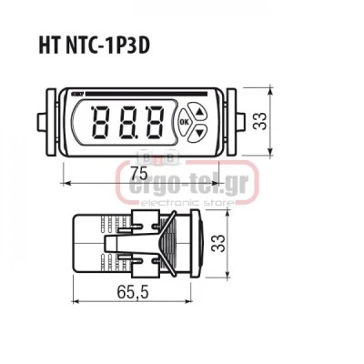 Ψηφιακό θερμόμετρο πίνακα 12-24V VEMER HT-NTC-1P3D για θερμοστοιχείο NTC1000 από-40-110°C 33x75xmm
