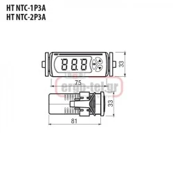 Ψηφιακό θερμόμετρο πίνακα VEMER HT-NTC-1P3A για θερμοστοιχείο NTC1000 από -40-110°C 33x75x81mm