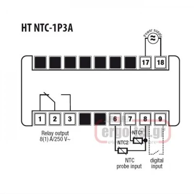 Ψηφιακό θερμόμετρο πίνακα VEMER HT-NTC-1P3A για θερμοστοιχείο NTC1000 από -40-110°C 33x75x81mm