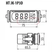 Ψηφιακό θερμόμετρο πίνακα 12-24V VEMER HT-JK-1P3D για θερμοστοιχείο J-K-L-R-S-T-E-N 0-400°C 33x75mm