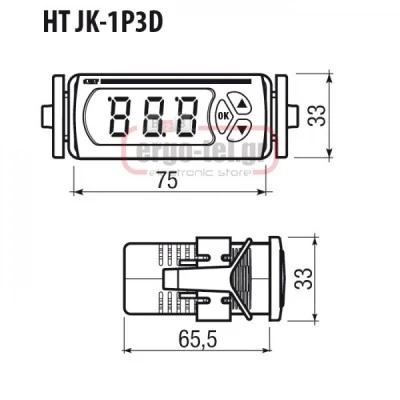 Ψηφιακό θερμόμετρο πίνακα 12-24V VEMER HT-JK-1P3D για θερμοστοιχείο J-K-L-R-S-T-E-N 0-400°C 33x75mm
