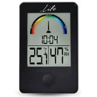 Ψηφιακό θερμόμετρο / υγρόμετρο LIFE WES-100 σε μαύρο χρώμα με ρολόι