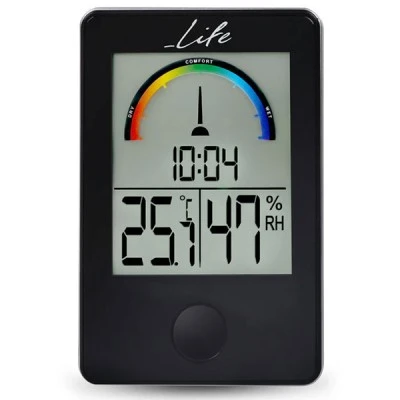 Ψηφιακό θερμόμετρο / υγρόμετρο LIFE WES-100 σε μαύρο χρώμα με ρολόι