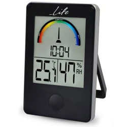 Ψηφιακό θερμόμετρο / υγρόμετρο LIFE WES-100 σε μαύρο χρώμα με ρολόι