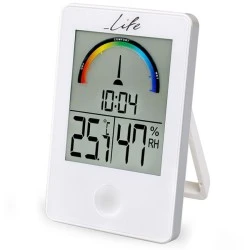 Ψηφιακό θερμόμετρο / υγρόμετρο LIFE WES-101 σε λευκό χρώμα με ρολόι