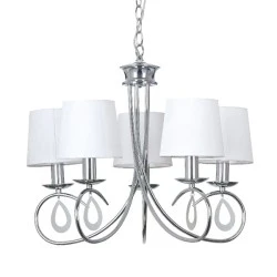 Κρεμαστό φωτιστικό πεντάφωτο με κλασικό design και διακοσμητικές μεταλλικές ασημί σταγόνες για Ε14