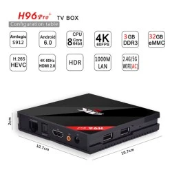 Δέκτης IPTV H96 PRO PLUS Amlogic S912 Octa Core 3GB RAM 32GB ROM TV Box