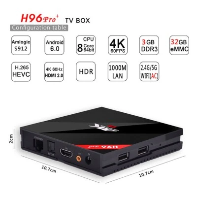 Δέκτης IPTV H96 PRO PLUS Amlogic S912 Octa Core 3GB RAM 32GB ROM TV Box
