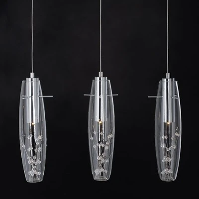 LED κρεμαστό μεταλλικό φωτιστικό με γυάλινο κάλυμμα και διακοσμητικά κρυσταλλάκια εσωτερικά