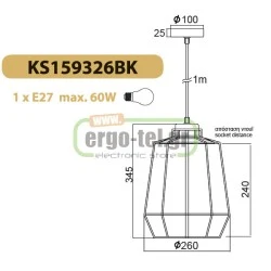 Φωτιστικό κρεμαστό κλουβί με πλέγμα Ø260mm μαύρο ματ & ξύλο για λάμπα Ε27 σειρά Vintage