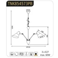 Φωτιστικό κρεμαστό τρίφωτο Ø720mm μαύρο με καπέλα ρυθμιζόμενα & ντουί Ε27