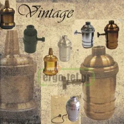 Διακοσμητικό ντουί Vintage E27 νίκελ γυαλιστερό αλουμινίου με ροδέλα & εσωτερικό πλαστικό