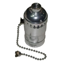 Διακοσμητικό ντουί Vintage E27 νίκελ γυαλιστερό μεταλλικό με διακοπτάκι αλυσίδα
