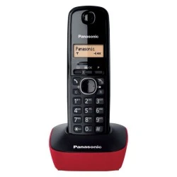 Ασύρματο τηλέφωνο Panasonic KX-TG1611GRR  σε μαύρο-κόκκινο με ρολόι & ξυπνητήρι 