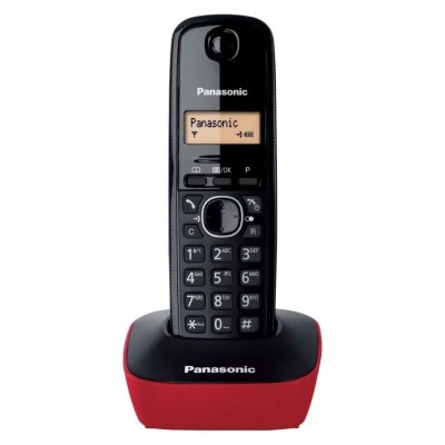 Ασύρματο τηλέφωνο Panasonic KX-TG1611GRR  σε μαύρο-κόκκινο με ρολόι & ξυπνητήρι 
