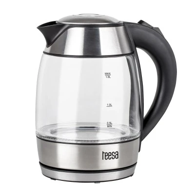 Ηλεκτρικός βραστήρας TEESA με χωρητικότητα1.8L γυάλινος μαύρος από ανοξείδωτο ατσάλι 