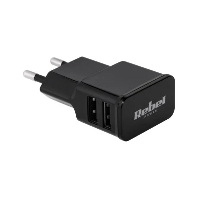 Φορτιστής τοίχου με υποδοχή 2xUSB με ένταση 2Α REBEL σε λευκό χρώμα Φορτιστής τοίχου με υποδοχή 2xUSB με ένταση 2Α REBEL σε λευκό χρώμα