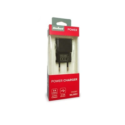 Φορτιστής τοίχου με υποδοχή 2xUSB με ένταση 2Α REBEL σε λευκό χρώμα Φορτιστής τοίχου με υποδοχή 2xUSB με ένταση 2Α REBEL σε λευκό χρώμα