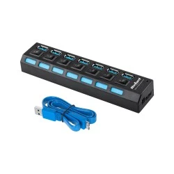 USB 3.0 Hub 7 θέσεων με διακόπτες REBEL τεχνολογία Plug & Play σε μαύρο χρώμα