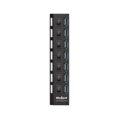 USB 3.0 Hub 7 θέσεων με διακόπτες REBEL τεχνολογία Plug & Play σε μαύρο χρώμα