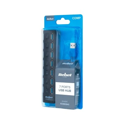 USB 3.0 Hub 7 θέσεων με διακόπτες REBEL τεχνολογία Plug & Play σε μαύρο χρώμα