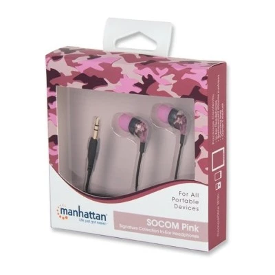 Ακουστικά ψείρες Manhattan in-ear με απομόνωση θορύβου σε ροζ χρώμα με βύσμα Jack 3.5mm