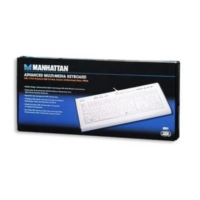 Manhattan Keyboard MULTIMEDIA ΜΕ USB Hub 2-θυρώνγια σύνδεση πρόσθετων συσκευών λευκό χρώμα 