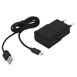 Φορτιστής 2.1A με καλώδιο microUSB με προστασία από βραχυκύκλωμα σε μαύρο χρώμα