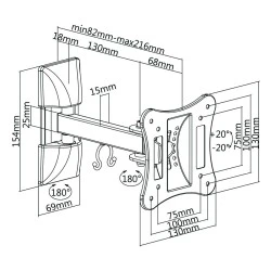 Βάση τηλεόρασης για οθόνη 13-27" 15Kg Cabletech ρυθμιζόμενη σε μαύρο χρώμα