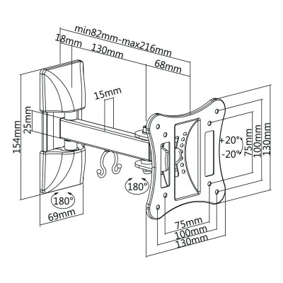 Βάση τηλεόρασης για οθόνη 13-27" 15Kg Cabletech ρυθμιζόμενη σε μαύρο χρώμα Βάση τηλεόρασης για οθόνη 13-27" 15Kg Cabletech ρυθμιζόμενη σε μαύρο χρώμα