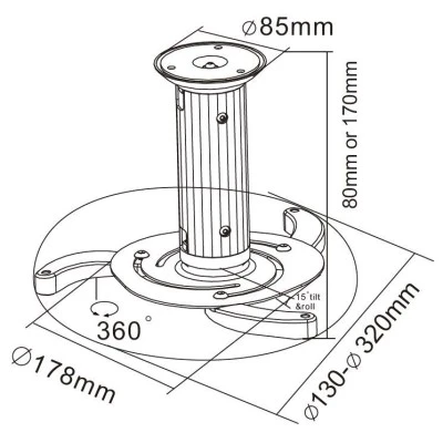 Βάση Οροφής για Projector ανοχή βάρους έως 10kg με ρυθμιζόμενο ύψος 8-17cm Cabletech σε γκρι χρώμα Βάση Οροφής για Projector ανοχή βάρους έως 10kg με ρυθμιζόμενο ύψος 8-17cm Cabletech σε γκρι χρώμα