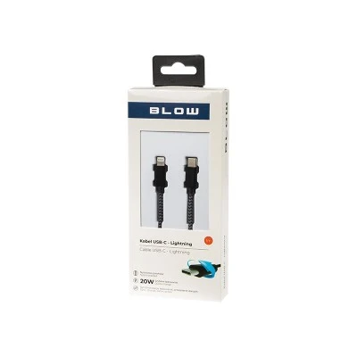 Καλώδιο USB C - Lightning (iPhone) QC 20W μήκος 1m BLOW σε μαύρο - γκρι χρώμα υφασμάτινο