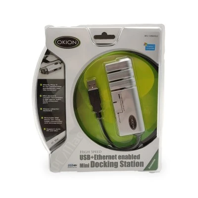 Mini Docking Station OKION High Speed USB+Ethernet με περιστρεφόμενες θύρες USB για διαχείριση καλωδιακής σύνδεσης