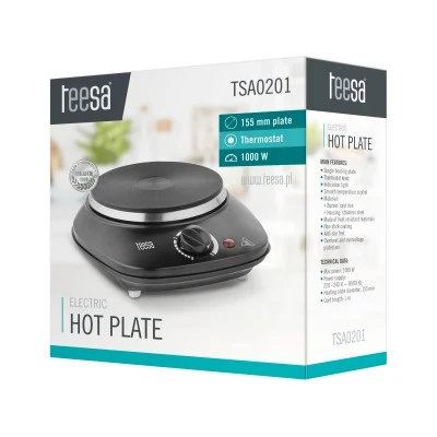 Επιτραπέζια ηλεκτρική εστία μονή 1000W Teesa με έλεγχο θερμοκρασίας & κουμπί θερμοστάτη