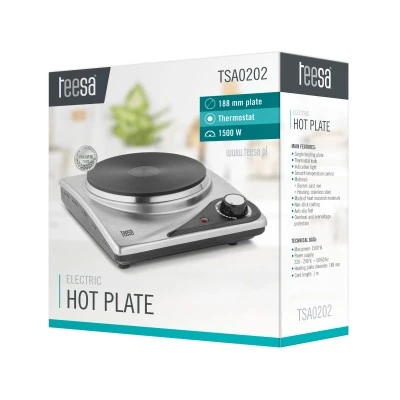 Επιτραπέζια ηλεκτρική εστία μονή 1500W Teesa με κουμπί θερμοστάτη με περίβλημα από ανοξείδωτο χάλυβα