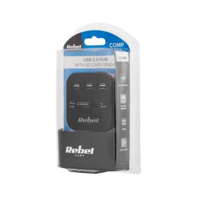 Hub USB 2.0 3 θύρες με αναγνώστη καρτών μνήμης Rebel σύνεση με usb μήκος καλωδίου 50cm
