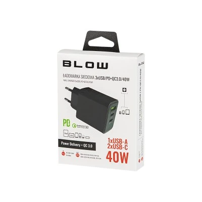 Φορτιστής με υποδοχή USB-C x2 + USB PD40W BLOW γρήγορη φορτιστή Power Delivery Φορτιστής με υποδοχή USB-C x2 + USB PD40W BLOW γρήγορη φορτιστή Power Delivery