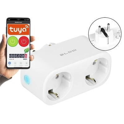 Smart πρίζα schuko WiFi διπλή BLOW συνεργαζόμενη με Tuya, Smart Life σε λευκό χρώμα 