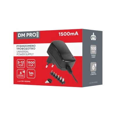 Ρυθμιζόμενο Universal Τροφοδοτικό 3-12V 1500mA 18W με σετ βυσμάτων DM PRO Power Ρυθμιζόμενο Universal Τροφοδοτικό 3-12V 1500mA 18W με σετ βυσμάτων DM PRO Power