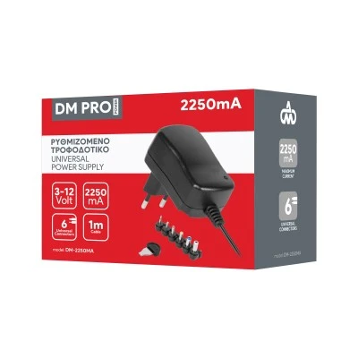 Ρυθμιζόμενο Universal Τροφοδοτικό 3-12V 2250mA 27W με σετ βυσμάτων DM PRO Power