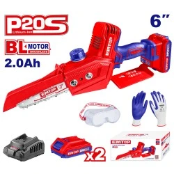 Αλισοπρίονο μπαταρίας Εmtop brushless με μήκος λάμας 15cm τάση 20v με 2 μπαταρίες 2ah & φορτιστή elga20682