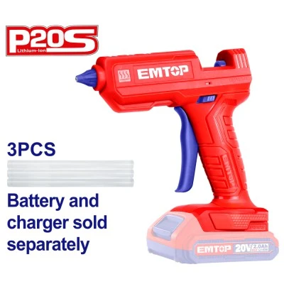 Πιστόλι θερμοκόλλησης μπαταρίας Brushless με χρόνο προθέρμανσης 60” Emtop Πιστόλι θερμοκόλλησης μπαταρίας Brushless με χρόνο προθέρμανσης 60” Emtop