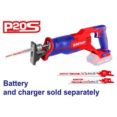 Σπαθοσέγα μπαταρίας 20V Emtop Brushless με 1 λεπίδα μετάλλου &1 λεπίδα ξύλου elrs201152 ευελιξία στην κοπή