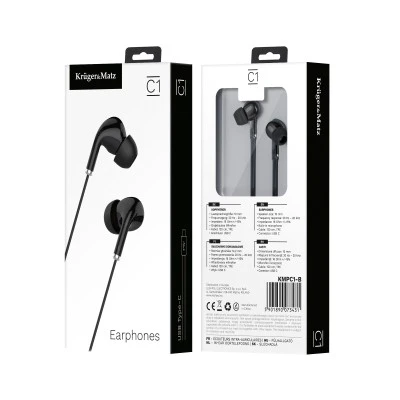 Ακουστικά in-ear με υποδοχή USB-C & μικρόφωνο Kruger&Matz C1 σε μαύρο χρώμα 