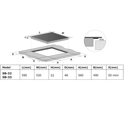 Εντοιχιζόμενος Φούρνος Robin BN-59 INOX 76lt μαζί με inox εστία 5 ζωνών