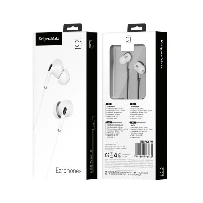 Ακουστικά ψείρες in-ear USB-C με μικρόφωνο Kruger&Matz C1 σε λευκό χρώμα 