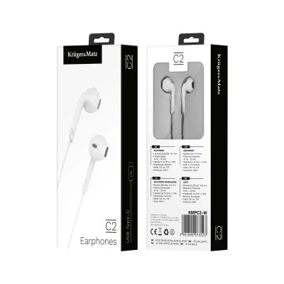 Ακουστικά ψείρες in-ear USB-C με μικρόφωνο Kruger&Matz C2 σε λευκό χρώμα Ακουστικά ψείρες in-ear USB-C με μικρόφωνο Kruger&Matz C2 σε λευκό χρώμα